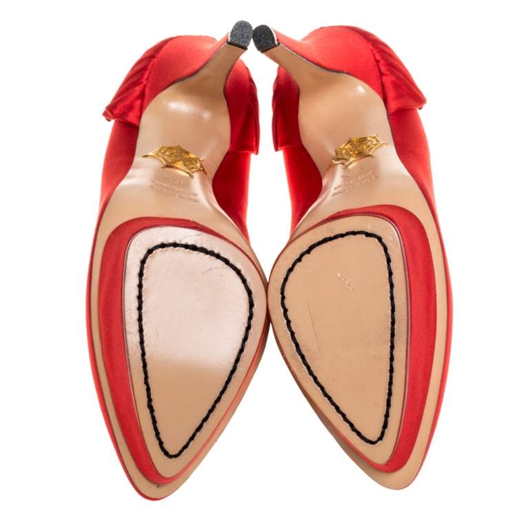 Pre Owned Charlotte Olympia Red Satin Paloma Platform Pumps Size 37.5