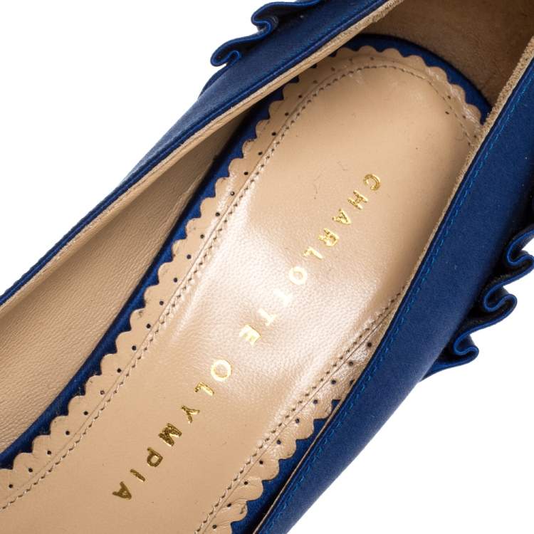 Pre Owned Charlotte Olympia Blue Satin Paloma Platform Pumps Size 37.5