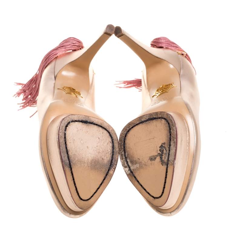 Pre Owned Charlotte Olympia Metallic Light Pink Tassel Detail Starla Platform Pumps Size 37