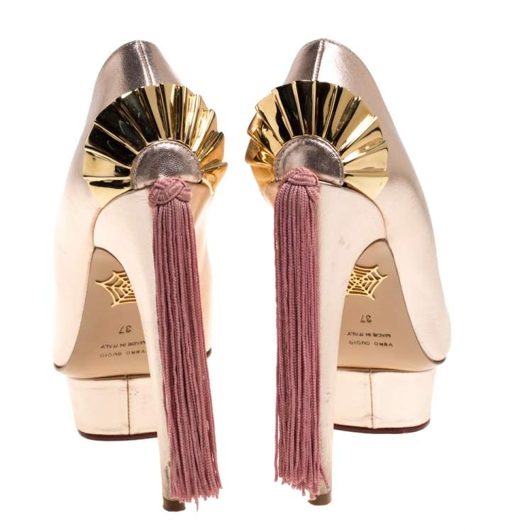 Pre Owned Charlotte Olympia Metallic Light Pink Tassel Detail Starla Platform Pumps Size 37