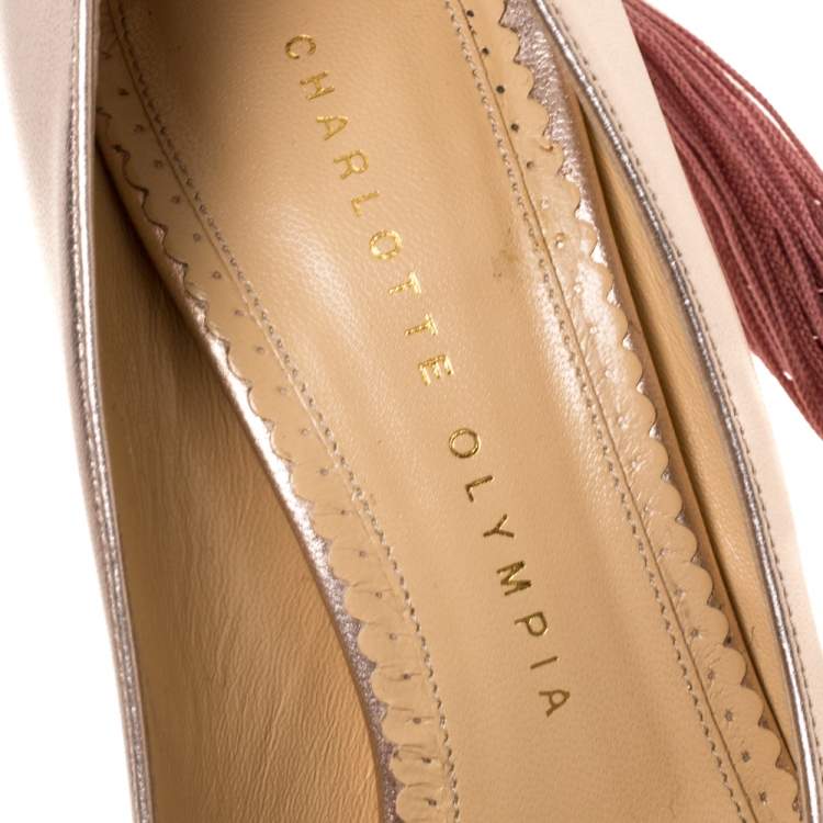 Pre Owned Charlotte Olympia Metallic Light Pink Tassel Detail Starla Platform Pumps Size 37