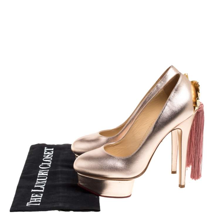 Pre Owned Charlotte Olympia Metallic Light Pink Tassel Detail Starla Platform Pumps Size 37