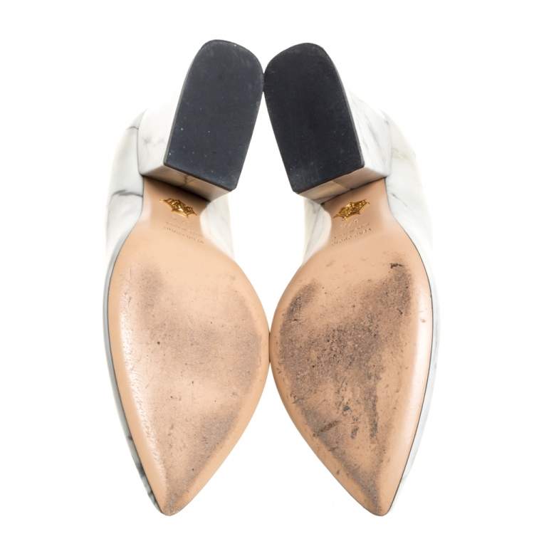 مملوكة مسبقًا Charlotte Olympia Cream Marble Print Leather Mabel Pumps Size 37.5