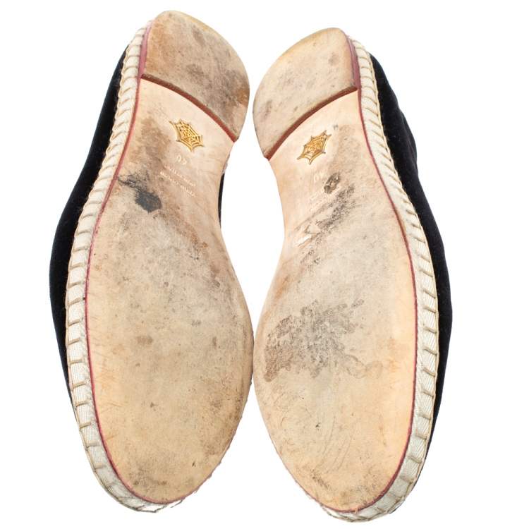 Pre Owned Charlotte Olympia Black Velvet Kitty Slip On Loafers Size 40