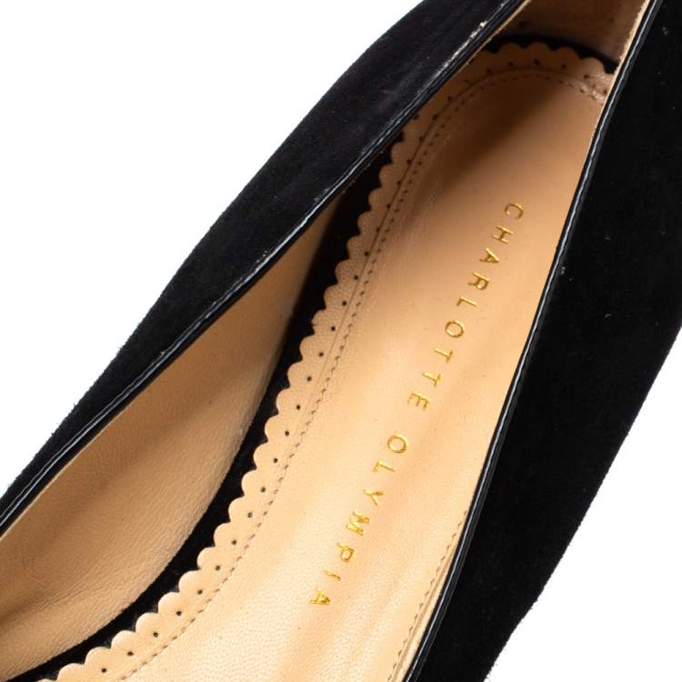 Pre Owned Charlotte Olympia Black Velvet Kitty Studded Ballet Flats Size 39.5