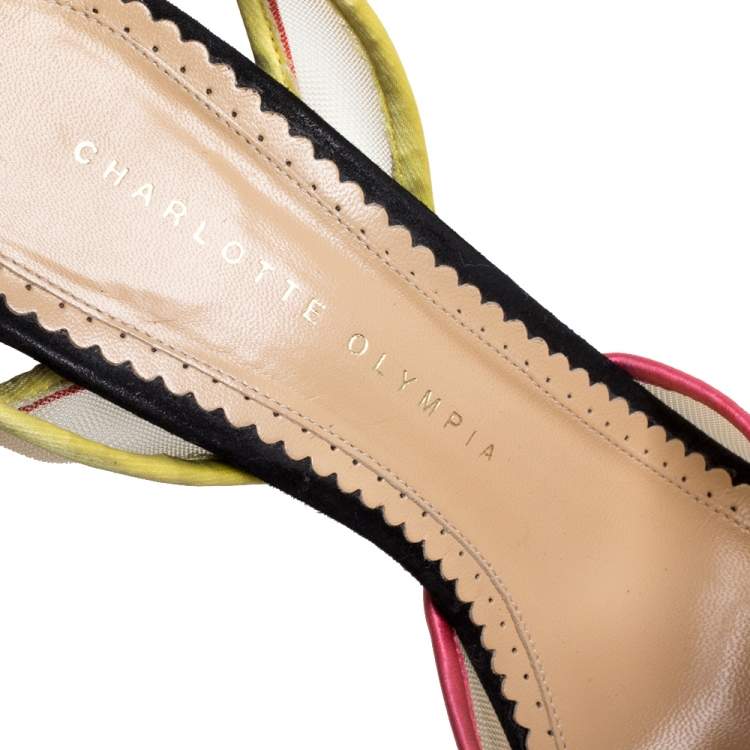 مملوكة مسبقًا Charlotte Olympia Multicolor Satin And Mesh Flower Open Toe Platform Ankle Strap Sandals Size 40.5