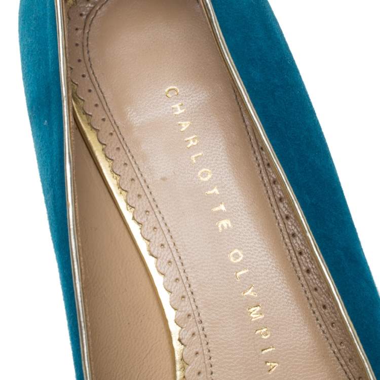Pre Owned Charlotte Olympia Blue Suede Scorpio Smoking Slippers Size 37.5