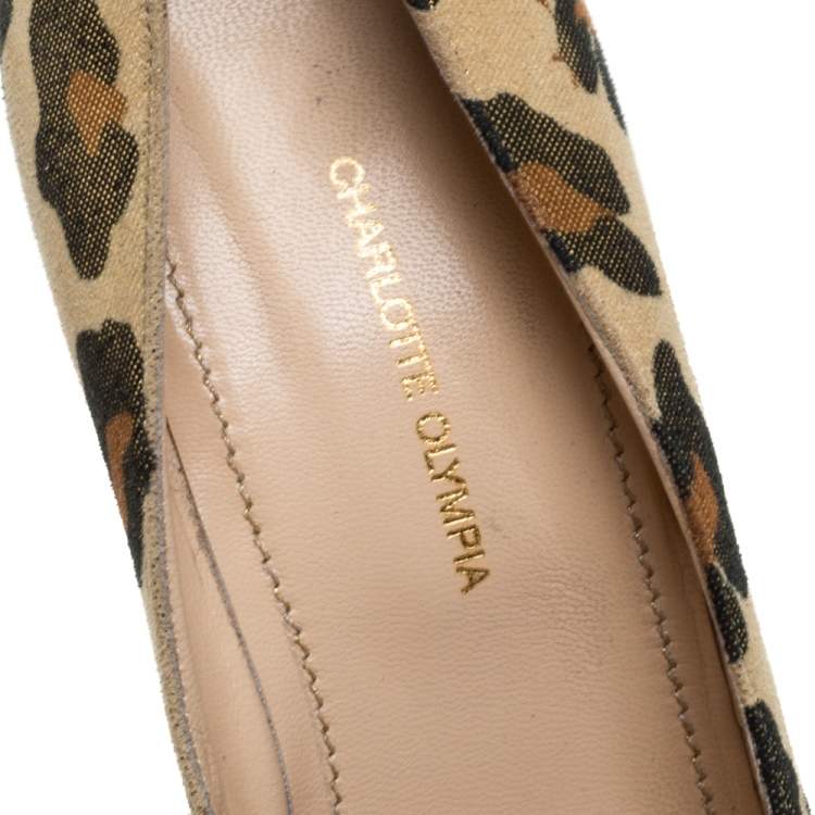 Pre Owned Charlotte Olympia Yellow Glitter Suede Leopard Print Platform Pumps Size 39