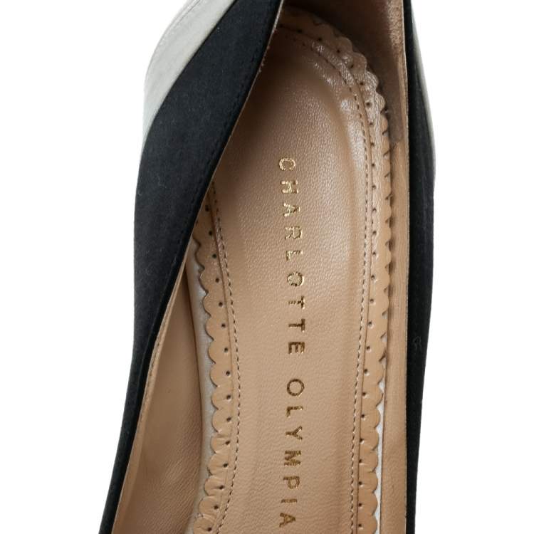 Pre Owned Charlotte Olympia Black/White Satin Platform Pumps Size 35