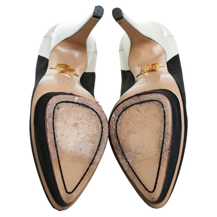 Pre Owned Charlotte Olympia Black/White Satin Platform Pumps Size 35
