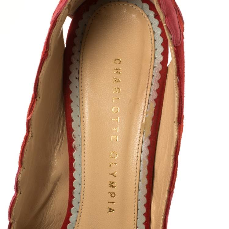 Pre Owned Charlotte Olympia Red/Pink Suede Love Me Heart-Appliquéd Pumps Size 38