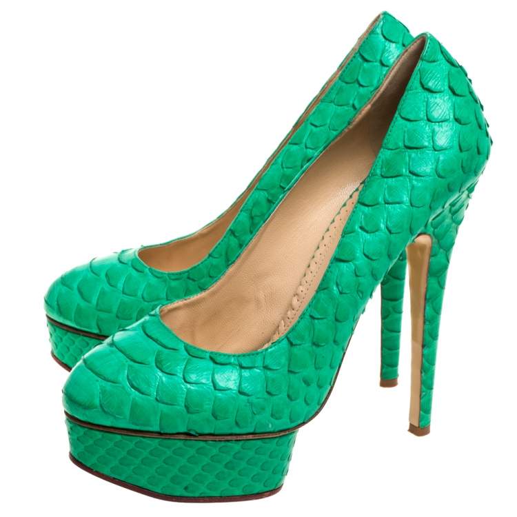Pre Owned Charlotte Olympia Green Python Leather Priscilla Pumps Size 38