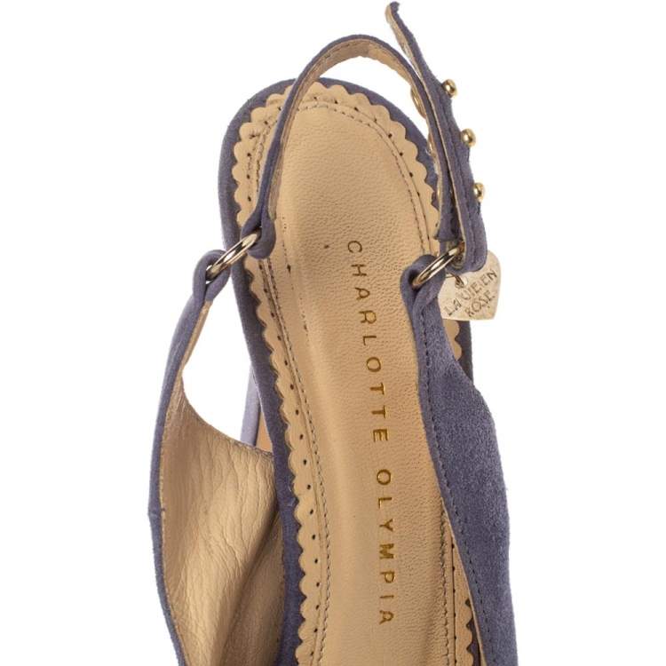 Pre Owned Charlotte Olympia Lilac Suede Slingback Peep Toe Platform Sandals Size 38