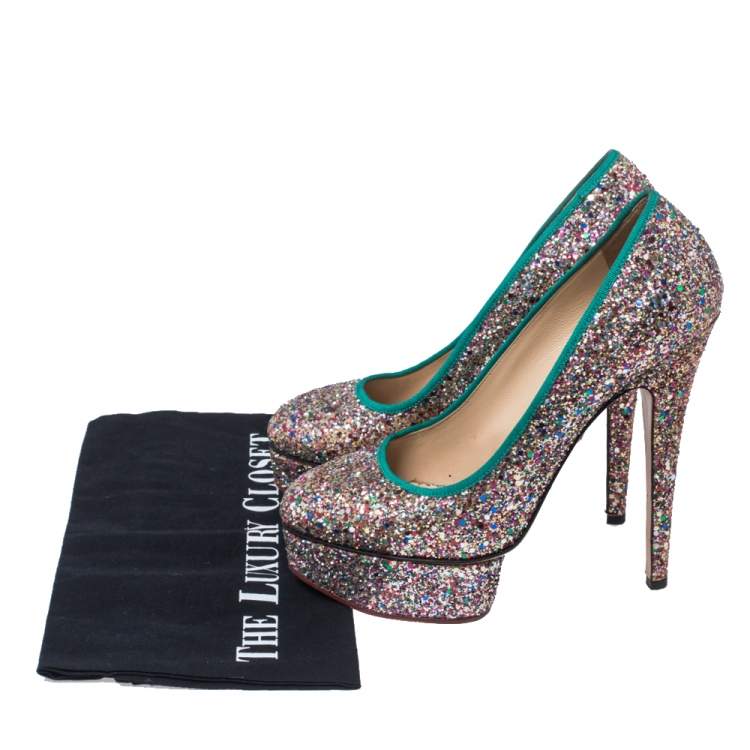 Pre Owned Charlotte Olympia Multicolor Glitter Priscilla Platform Pumps Size 38