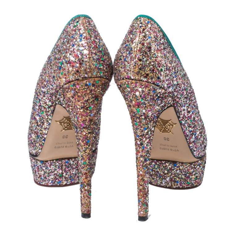 Pre Owned Charlotte Olympia Multicolor Glitter Priscilla Platform Pumps Size 38