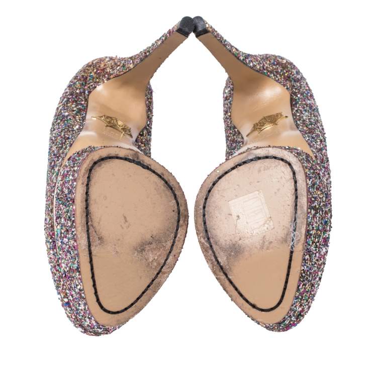 Pre Owned Charlotte Olympia Multicolor Glitter Priscilla Platform Pumps Size 38