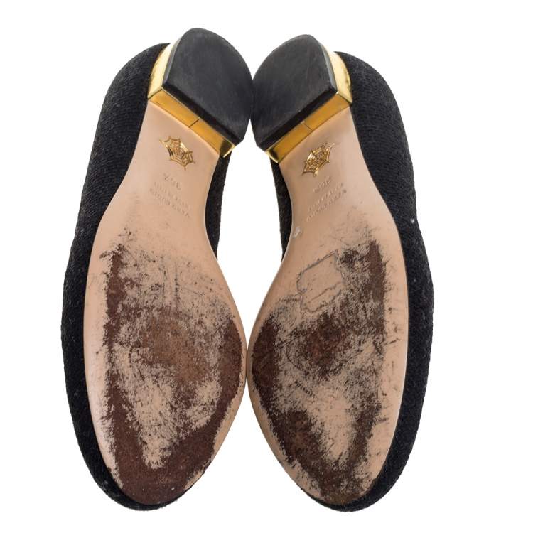مملوكة مسبقًا Charlotte Olympia Black Canvas Kitty Ballet Flats Size 36.5
