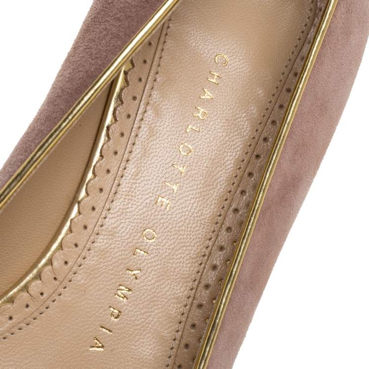 Pre Owned Charlotte Olympia Beige Suede Birthday Zodiac Virgo Ballet Flats Size 36