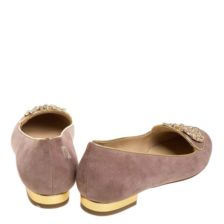 Pre Owned Charlotte Olympia Beige Suede Birthday Zodiac Virgo Ballet Flats Size 36
