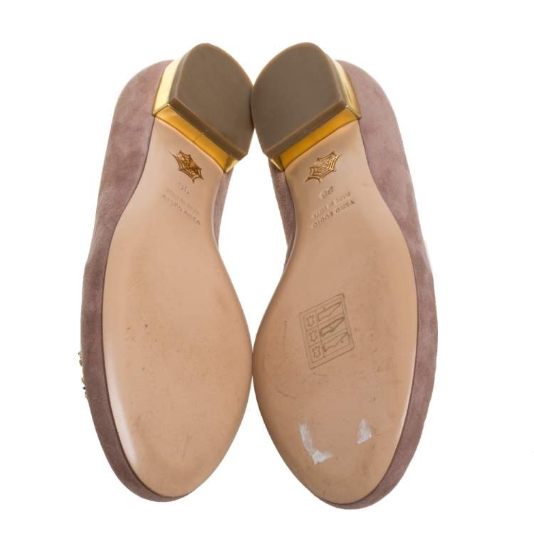 Pre Owned Charlotte Olympia Beige Suede Birthday Zodiac Virgo Ballet Flats Size 36
