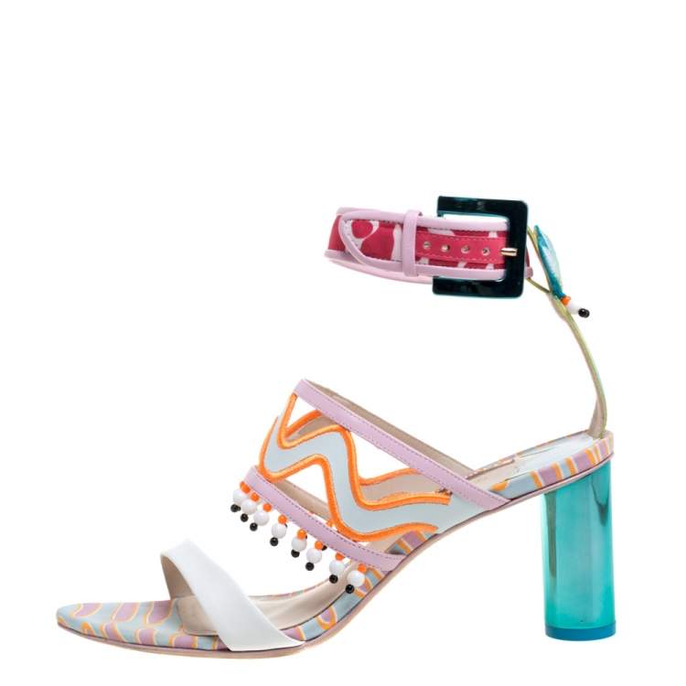 Pre Owned Charlotte Olympia Multicolor Leather Beaded Sandals Size 40