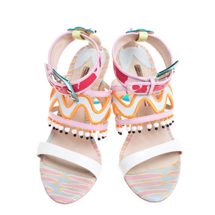 Pre Owned Charlotte Olympia Multicolor Leather Beaded Sandals Size 40