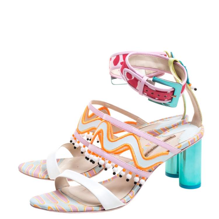 Pre Owned Charlotte Olympia Multicolor Leather Beaded Sandals Size 40