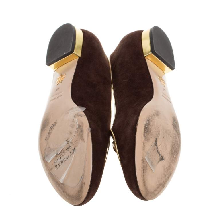 Pre Owned Charlotte Olympia Brown Suede Bull Smoking Slippers Size 40