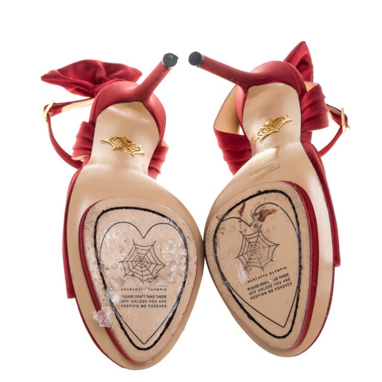 Pre Owned Charlotte Olympia Red Satin Wallace Ankle Strap Sandals Size 38