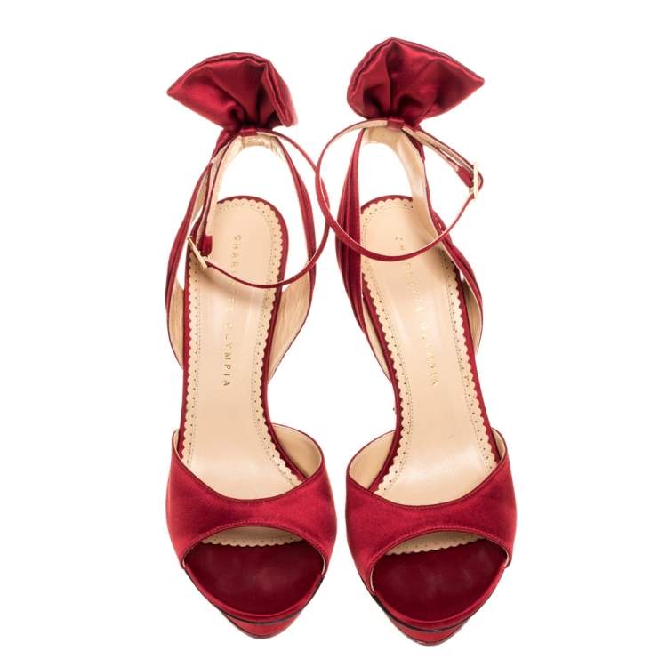 Pre Owned Charlotte Olympia Red Satin Wallace Ankle Strap Sandals Size 38