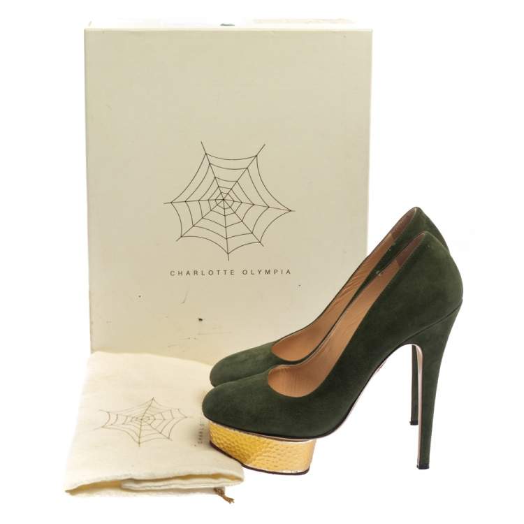 Pre Owned Charlotte Olympia Green Suede Dolly Platform Pumps Size 38