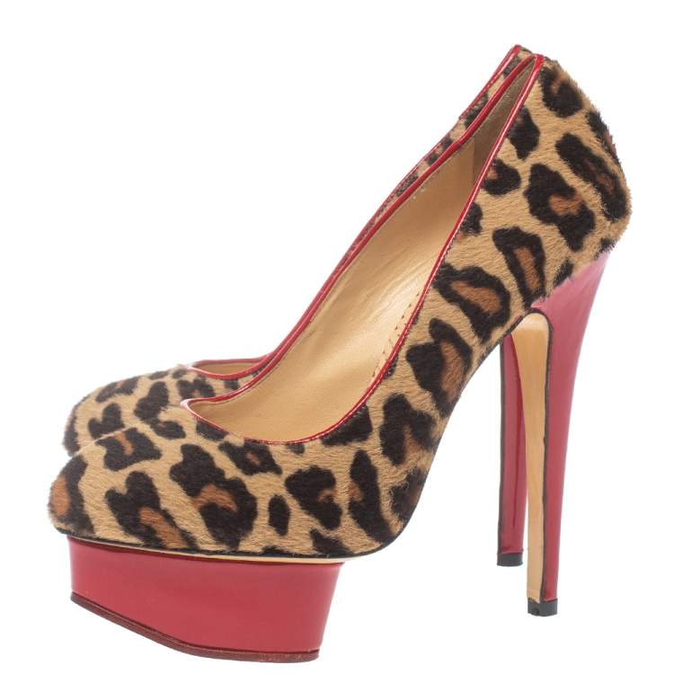 Pre Owned Charlotte Olympia Brown/Beige Calf Hair Platform Pumps Size 36