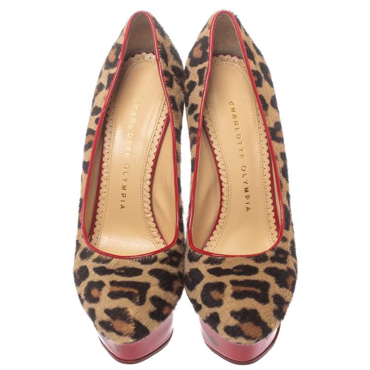 Pre Owned Charlotte Olympia Brown/Beige Calf Hair Platform Pumps Size 36