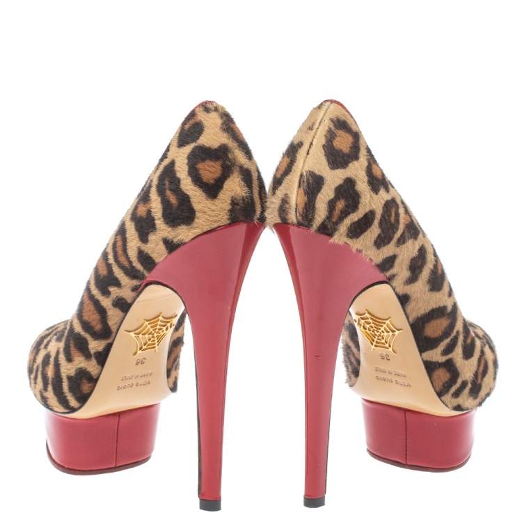 Pre Owned Charlotte Olympia Brown/Beige Calf Hair Platform Pumps Size 36
