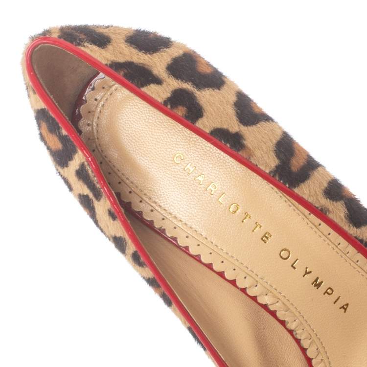 Pre Owned Charlotte Olympia Brown/Beige Calf Hair Platform Pumps Size 36