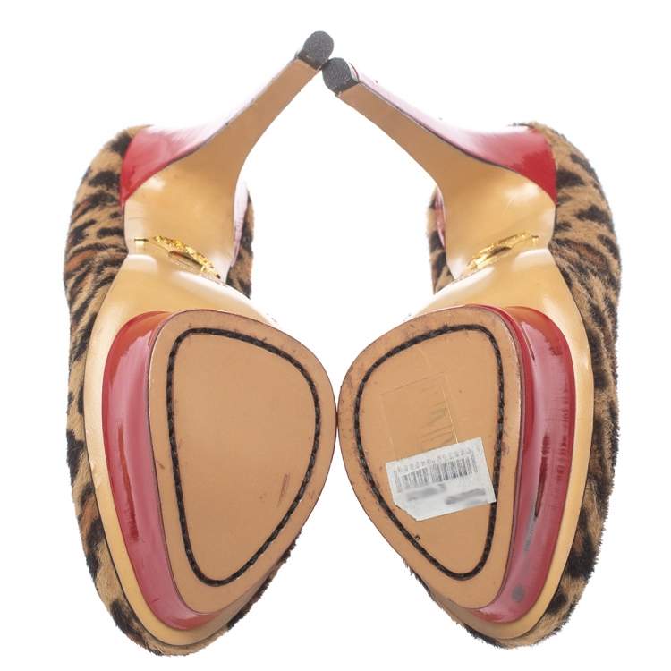 Pre Owned Charlotte Olympia Brown/Beige Calf Hair Platform Pumps Size 36