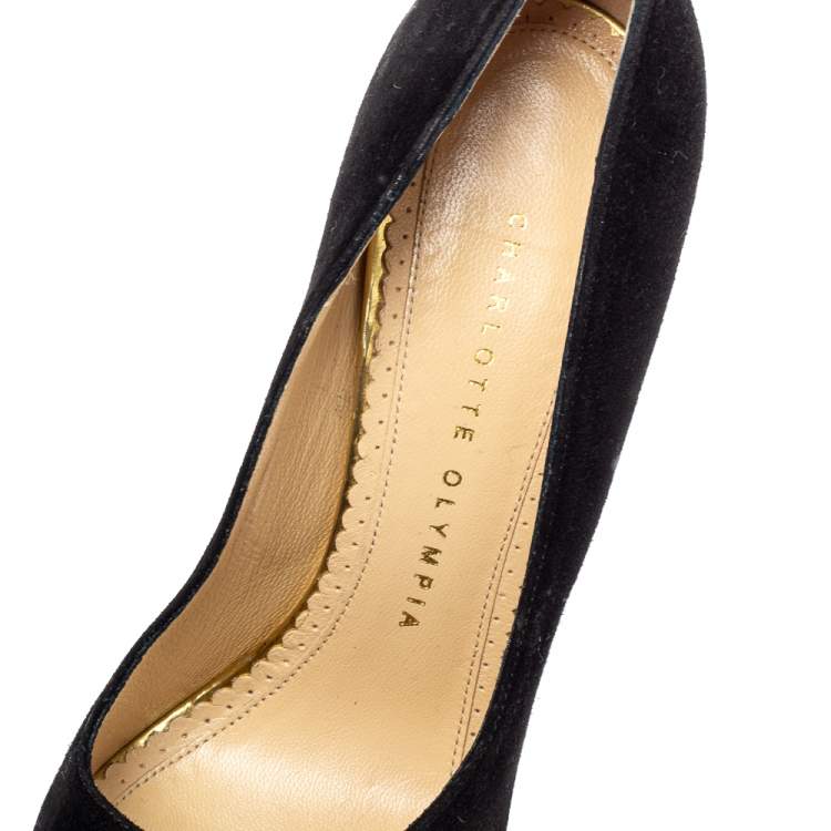 Pre Owned Charlotte Olympia Black Suede Dolly Platform Pumps Size 37