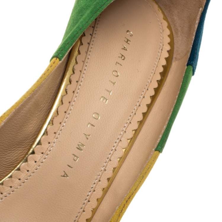 Pre Owned Charlotte Olympia Multicolor Striped Suede Priscilla Platform Pumps Size 36.5