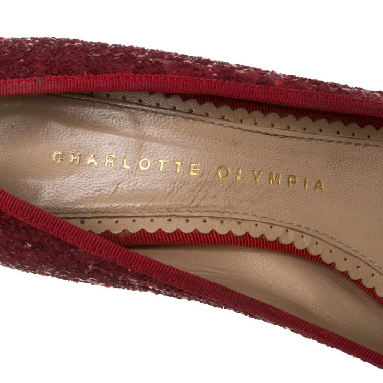 Pre Owned Charlotte Olympia Red Glitter Priscilla Platform Pumps Size 38.5
