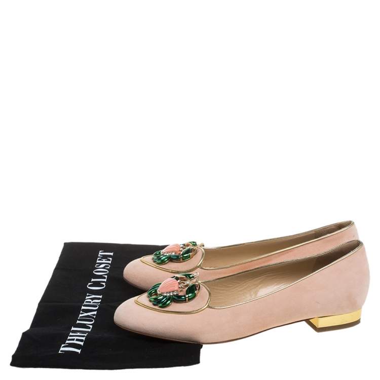 Pre Owned  Charlotte Olympia Peach Suede Birthday Zodiac Cancer Ballet Flats Size 37