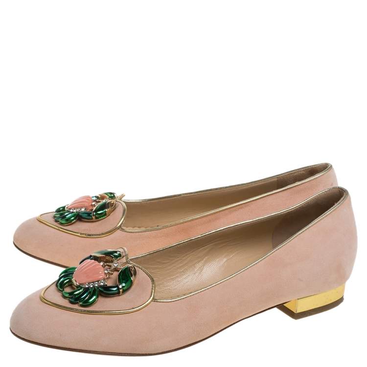 Pre Owned  Charlotte Olympia Peach Suede Birthday Zodiac Cancer Ballet Flats Size 37