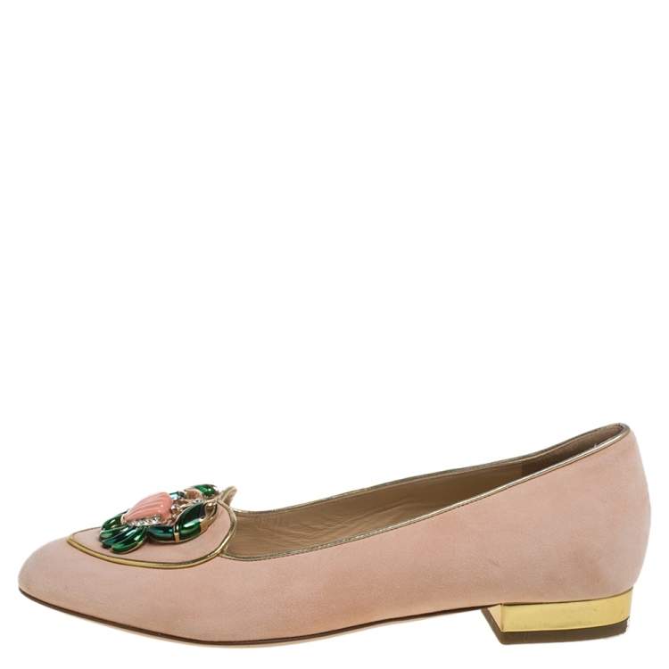 Pre Owned  Charlotte Olympia Peach Suede Birthday Zodiac Cancer Ballet Flats Size 37