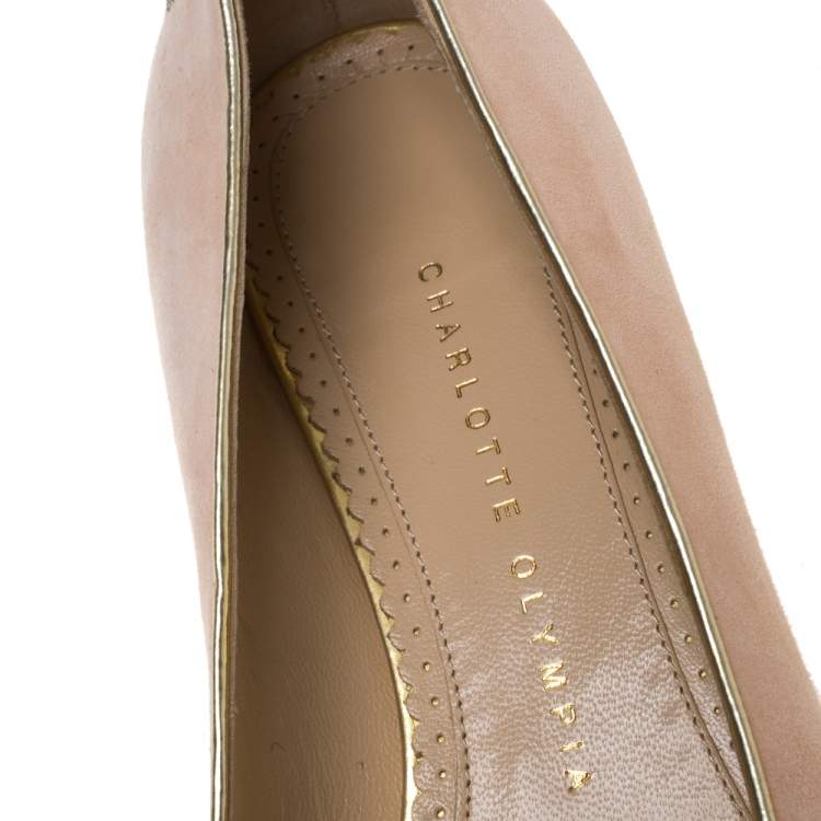 Pre Owned  Charlotte Olympia Peach Suede Birthday Zodiac Cancer Ballet Flats Size 37