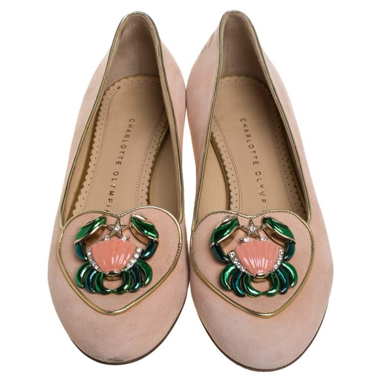 Pre Owned  Charlotte Olympia Peach Suede Birthday Zodiac Cancer Ballet Flats Size 37
