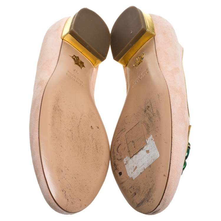 Pre Owned  Charlotte Olympia Peach Suede Birthday Zodiac Cancer Ballet Flats Size 37
