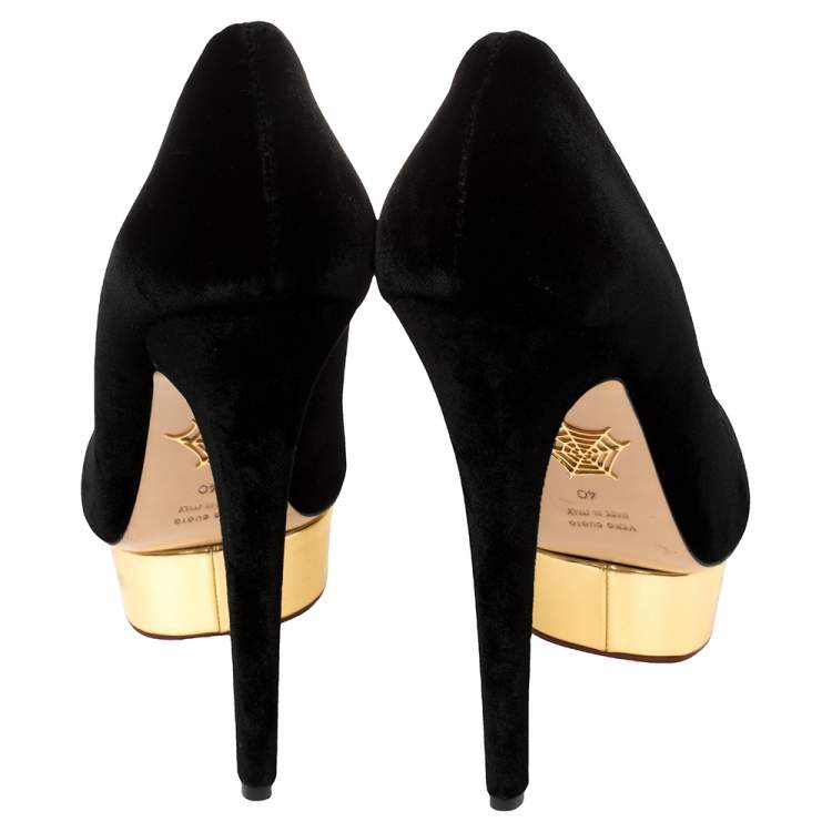 Pre Owned Charlotte Olympia Black Velvet Dolly Platform Pumps Size 40