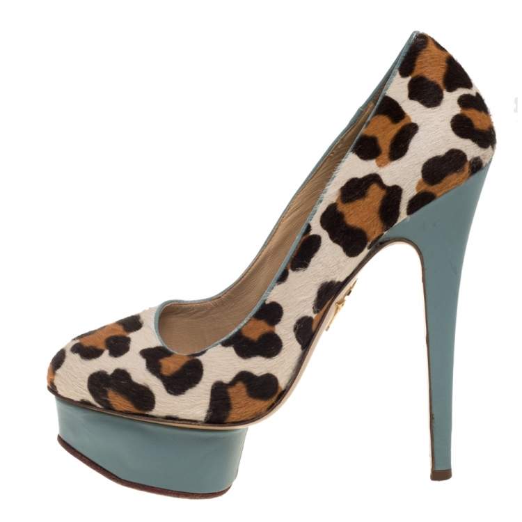 Pre Owned Charlotte Olympia Brown/Beige Leopard Print Pony Hair And Leather Pumps Size 38