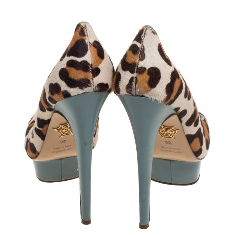 Pre Owned Charlotte Olympia Brown/Beige Leopard Print Pony Hair And Leather Pumps Size 38