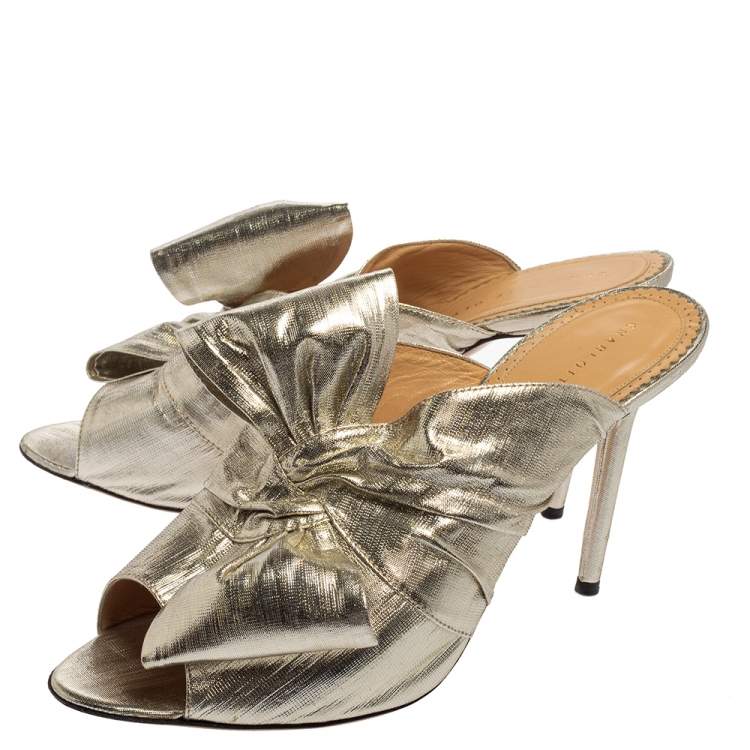 Pre Owned Charlotte Olympia Gold Lurex  Bow Slip On Sandals Size 42