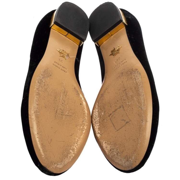 Pre Owned Charlotte Olympia Black Velvet Kitty Slip On Flats Size 39